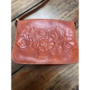 Patricia Nash Boho Vintage Leather  70s Embossed Crossbody Floral Italian Bag